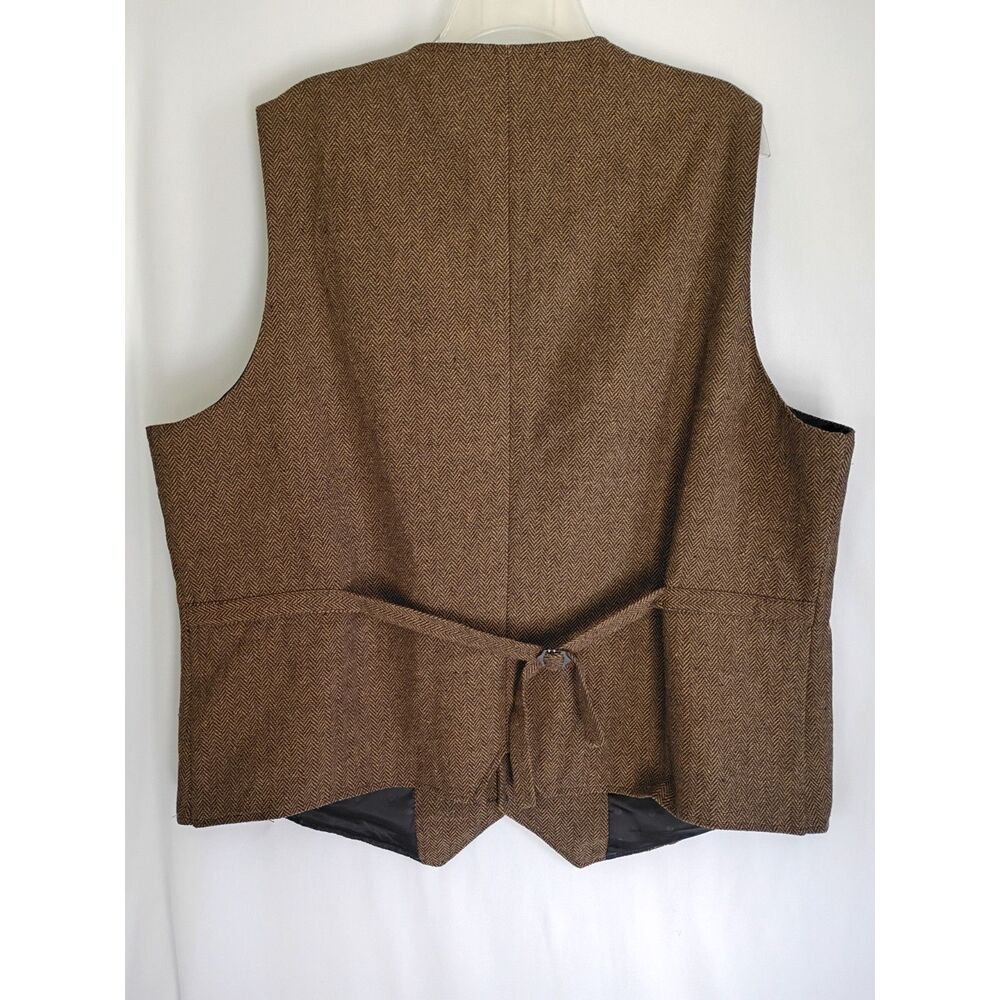 Vintage Men's Herringbone Vest Brown Sz 2XL Button Front V-Neck Fully Lined Wool - Picture 2 of 12